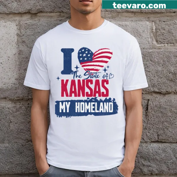 Kansas-themed T-shirt with heartfelt illustration of the state