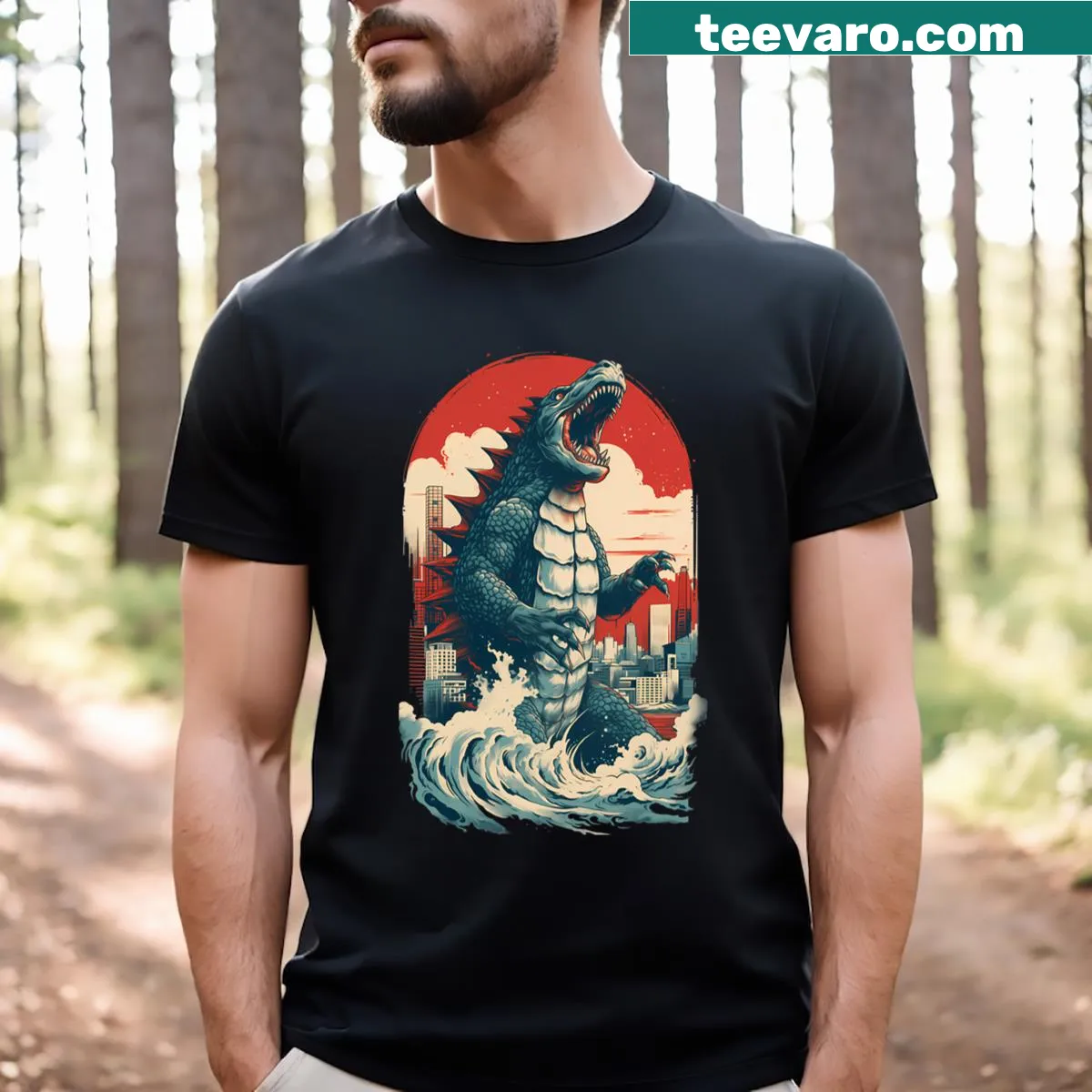 Illustration t-shirt of iconic monsters — on a men's t-shirt