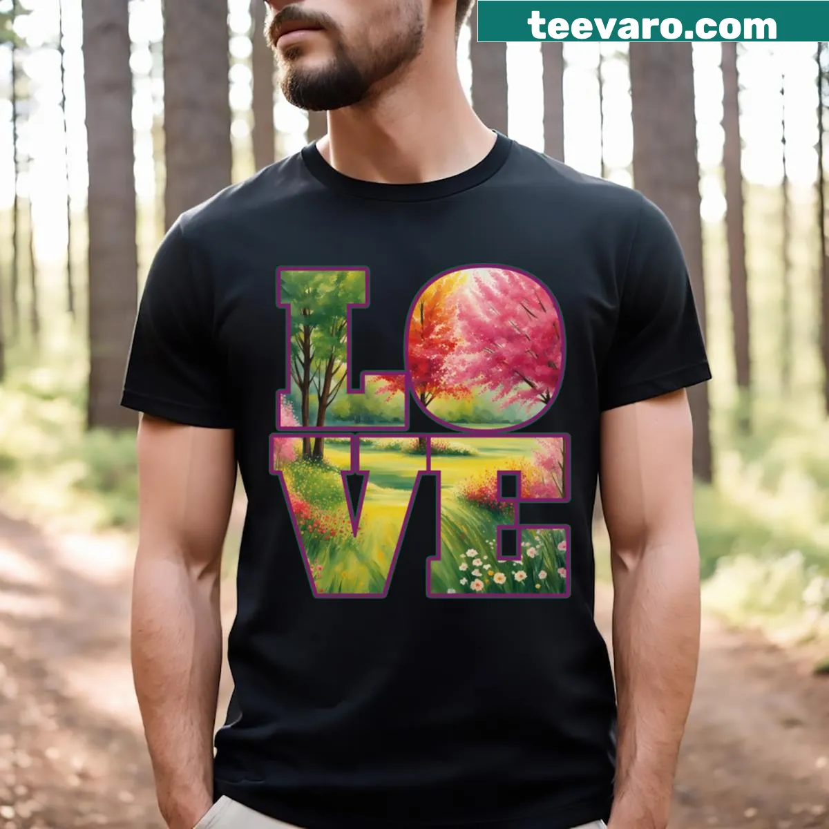 Illustrated 'Love Earth' graphic t-shirt promoting environmental consciousness — on a men's t-shirt