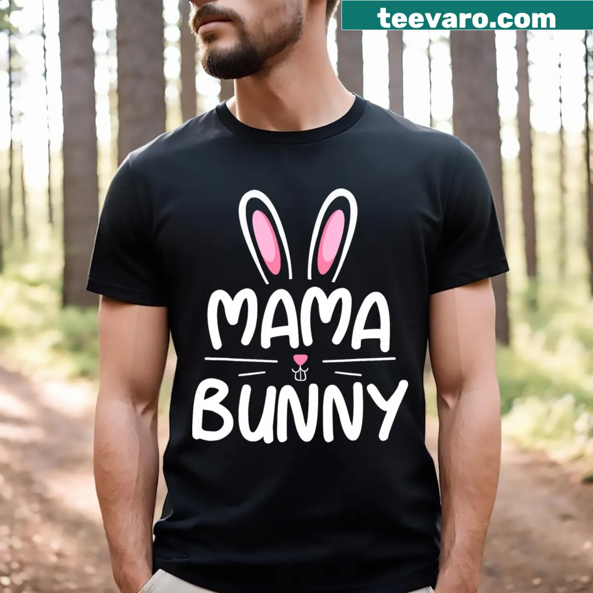 Matching Family Easter Mama Bunny T-shirt with cute bunny illustration — on a men's t-shirt