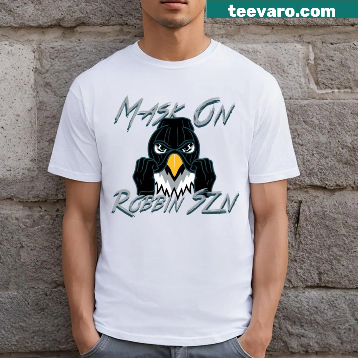 Mask On slogan with playful typography on a T-shirt — on a men's t-shirt