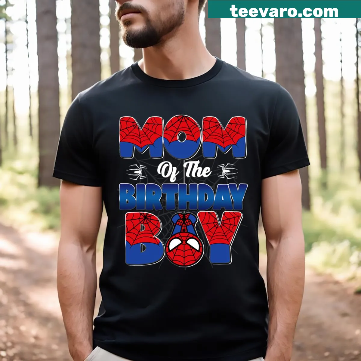 Cartoon spider graphic birthday family t-shirt — on a men's t-shirt