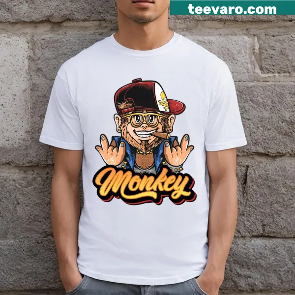 Playful t-shirt featuring monkey-themed text effect