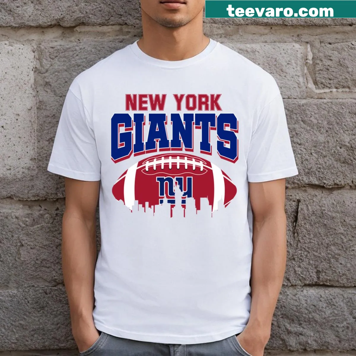 Retro New York Giants football t-shirt — on a men's t-shirt
