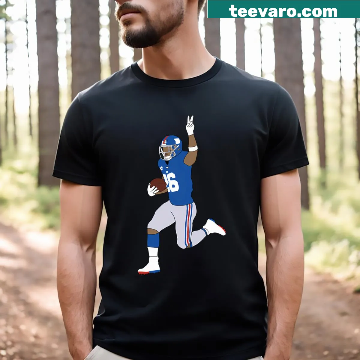 New York Giants Saquon Barkley t-shirt with bold name and number print — on a men's t-shirt