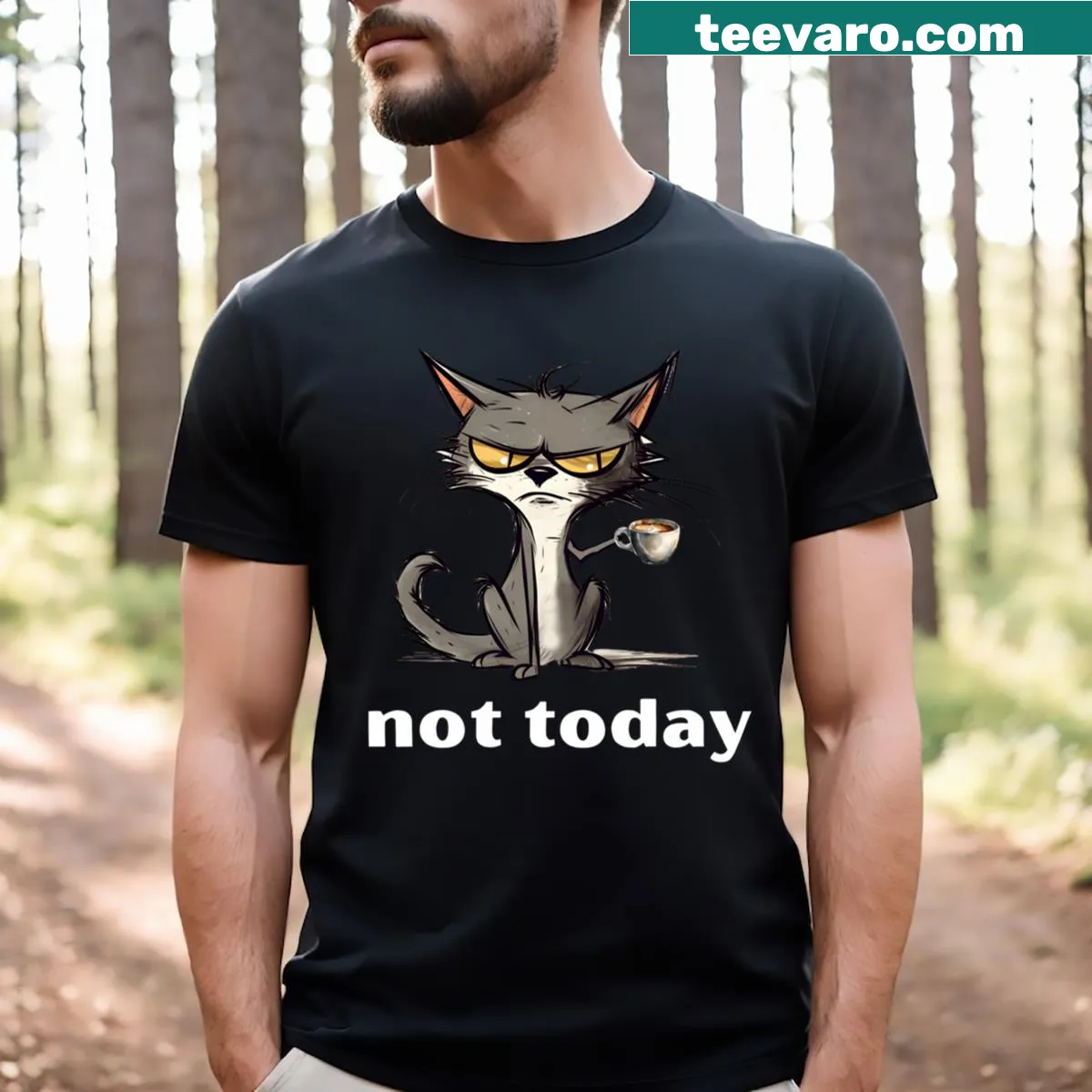 Humorous T-shirt with 'Not Today' text for cat lovers — on a men's t-shirt