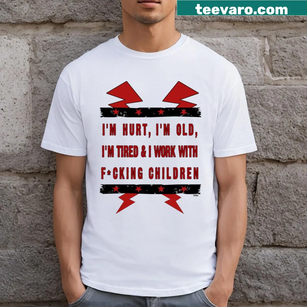 Cartoon old man with mohawk and leather jacket on t-shirt — on a men's t-shirt