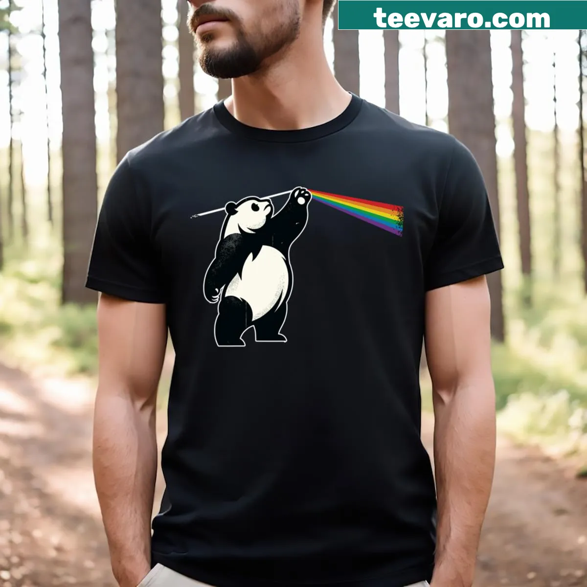 Funny panda T-shirt with a cartoon panda and musical notes — on a men's t-shirt