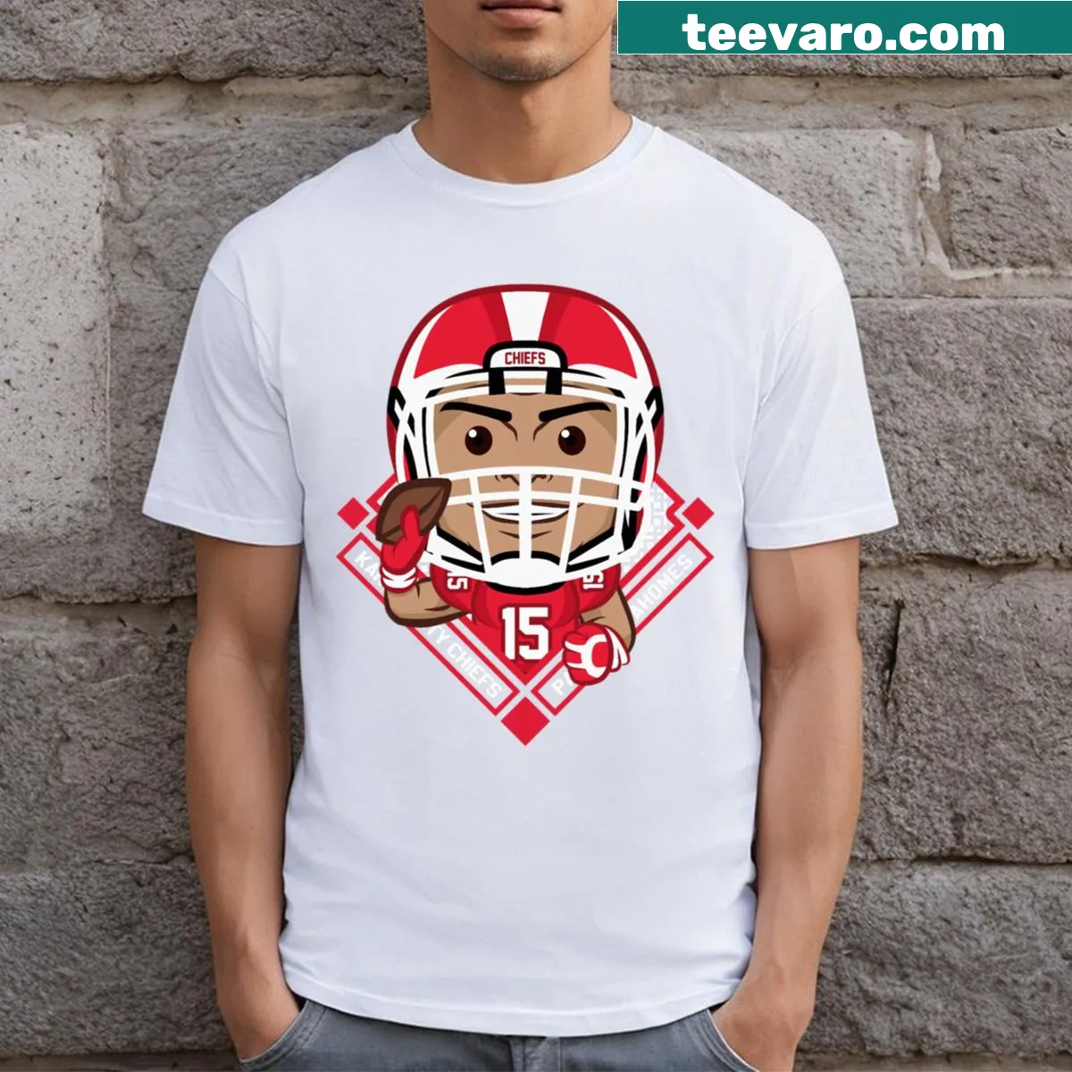 Patrick Mahomes T-shirt with bold name typography — on a men's t-shirt