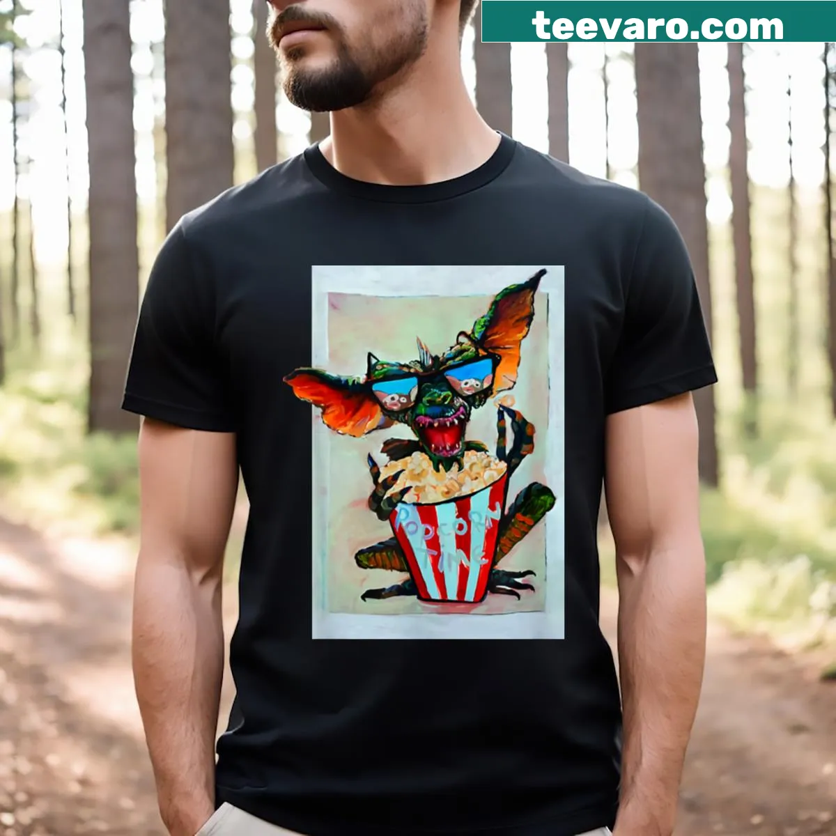 T-shirt featuring 'Popcorn Time' text design — on a men's t-shirt