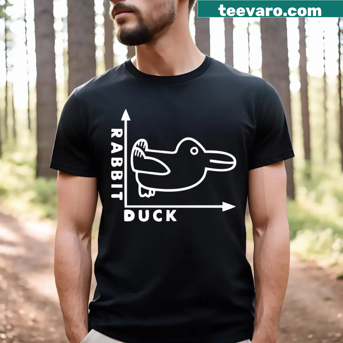 Optical illusion graphic featuring a rabbit and a duck — on a men's t-shirt