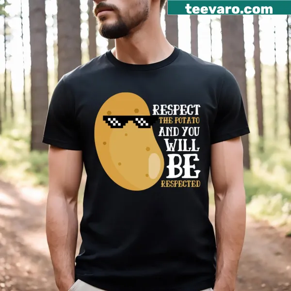 Humorous t-shirt displaying a fun potato illustration and slogan