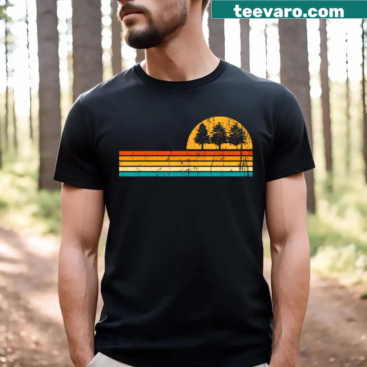 Retro T-shirt featuring trees and wildlife in a nostalgic design — on a men's t-shirt