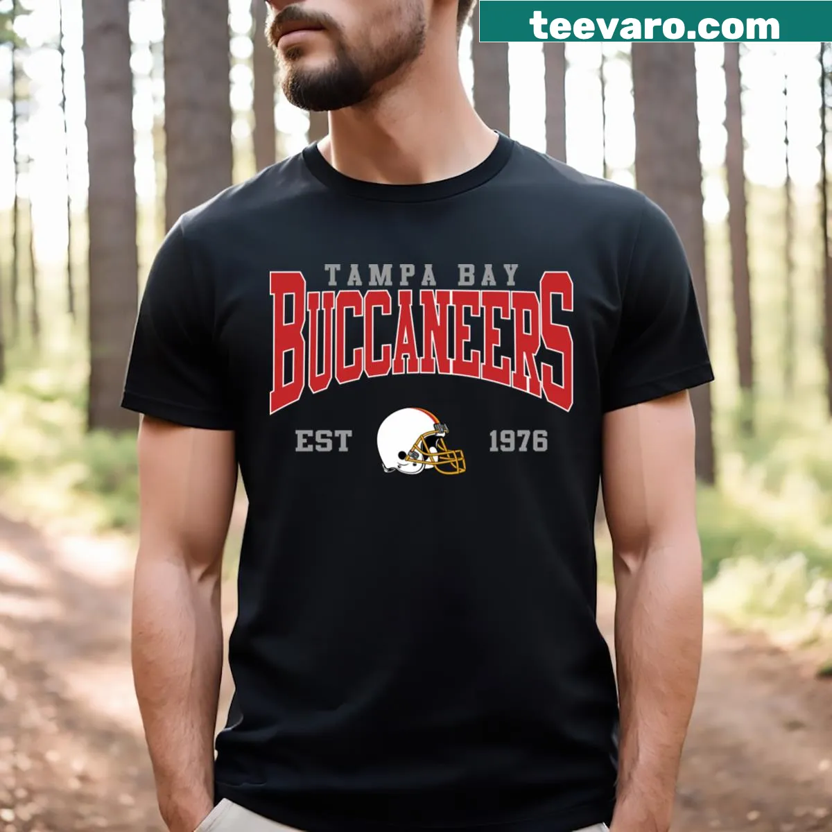 Retro Tampa Bay football shirt with a vintage logo and distressed text. — on a men's t-shirt