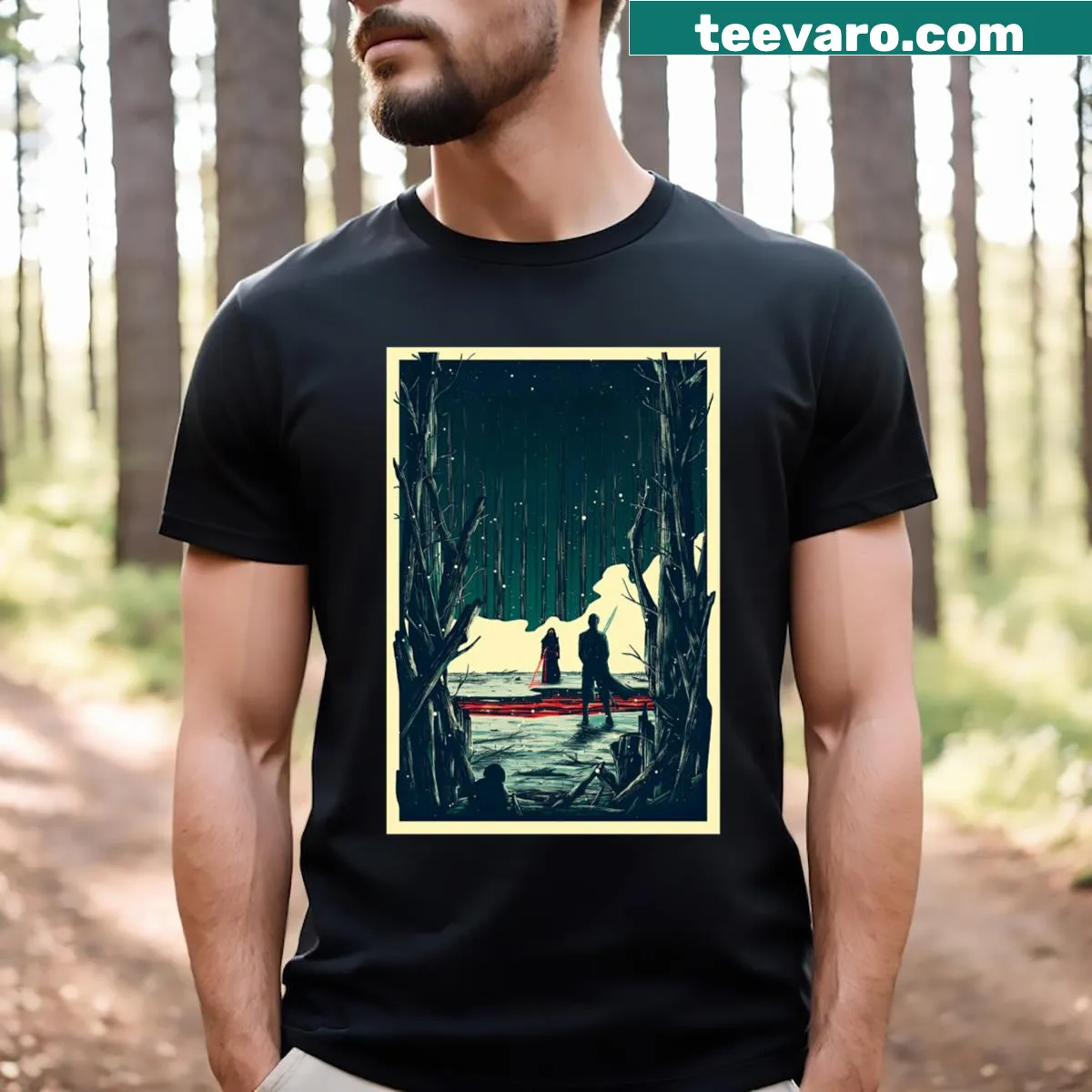 Poster-style T-shirt featuring Reylo designs — on a men's t-shirt