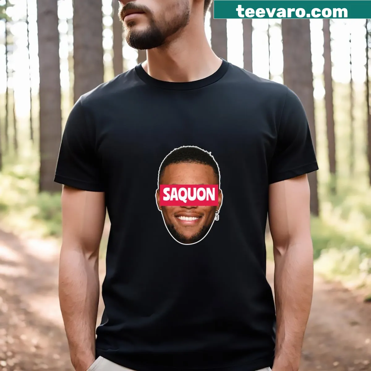 T-shirt featuring a bold graphic of Saquon Barkley's face — on a men's t-shirt