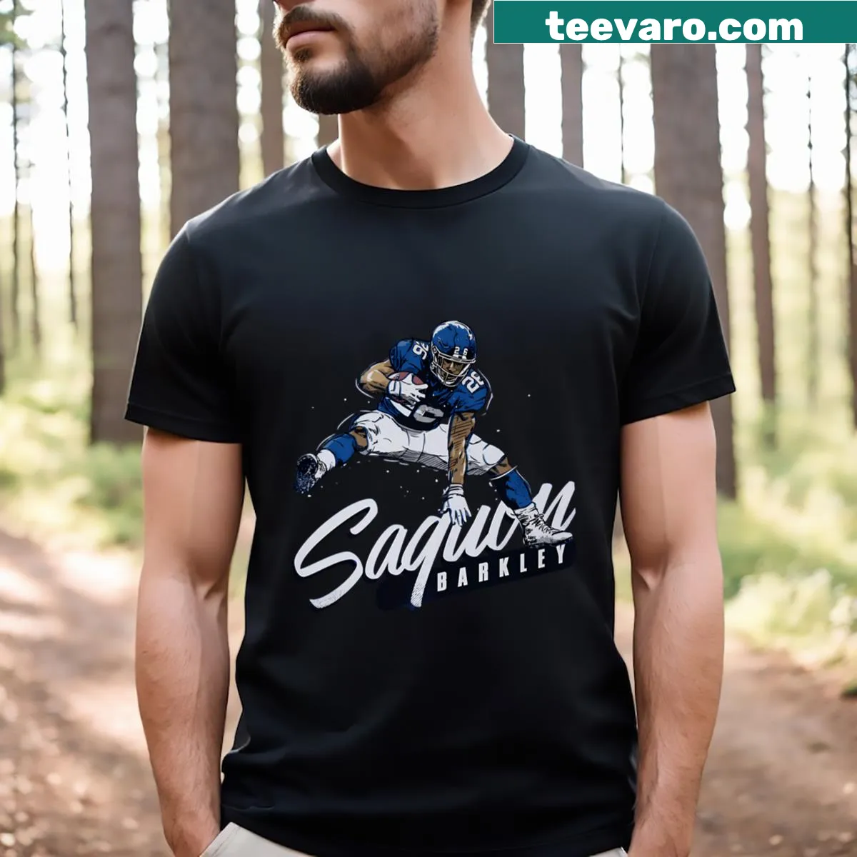 Dynamic Saquon Barkley New York G Hurdle T-shirt with action graphic — on a men's t-shirt