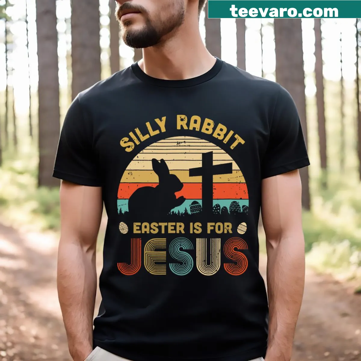 Funny Easter rabbit design celebrating Jesus on a kids' t-shirt — on a men's t-shirt