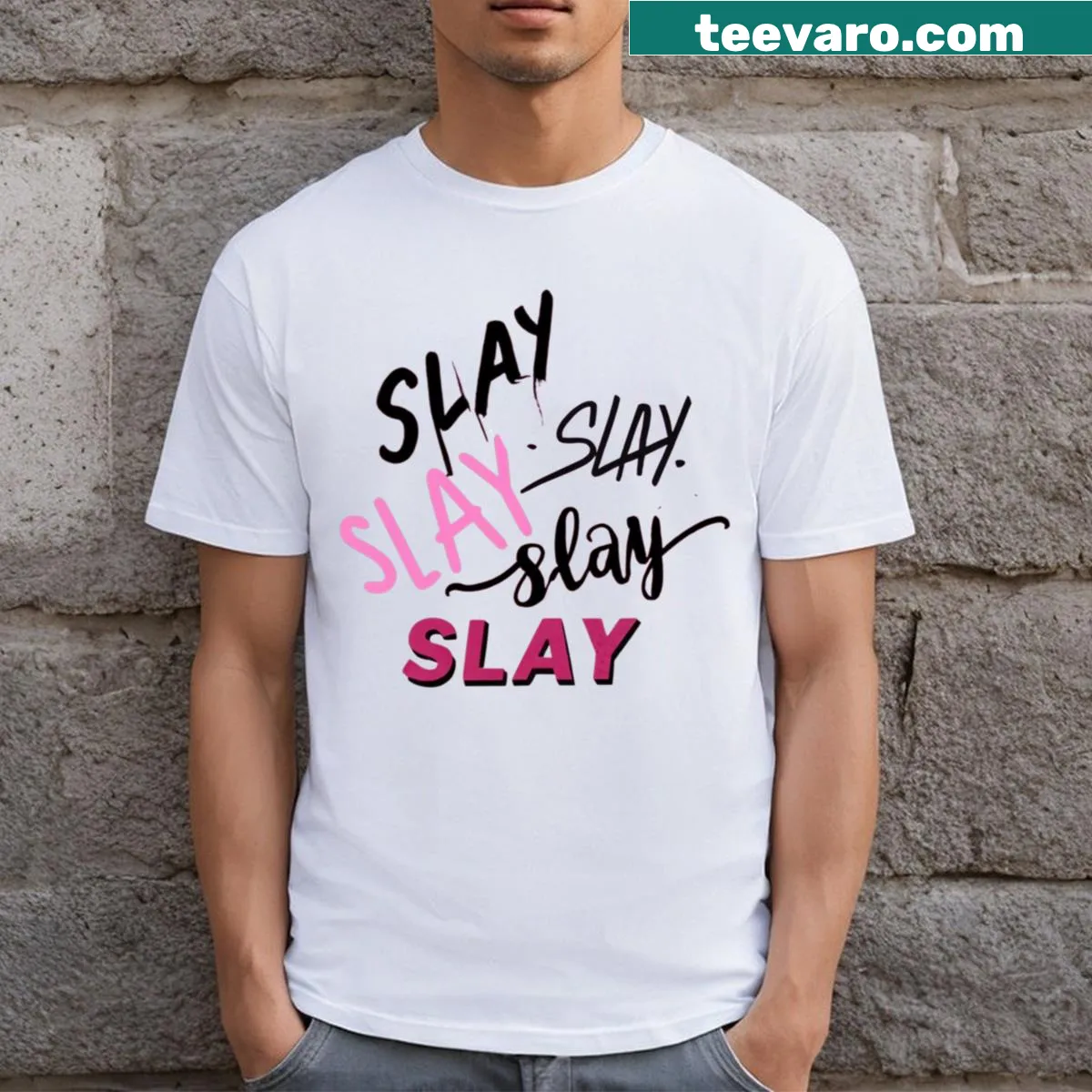 Bold typography graphic on an empowering t-shirt — on a men's t-shirt