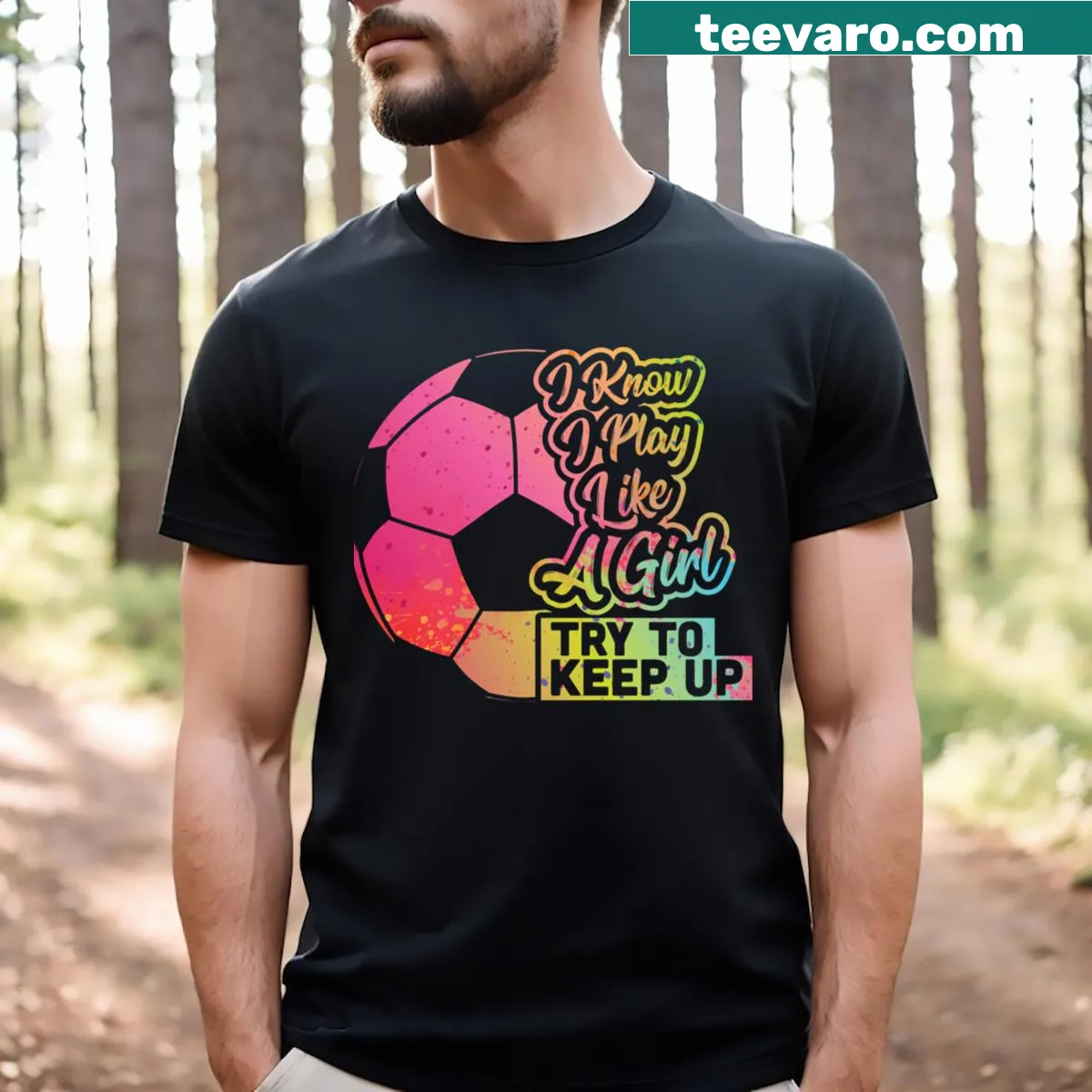 Typography T-shirt with 'Play Like A Girl' for soccer enthusiasts — on a men's t-shirt