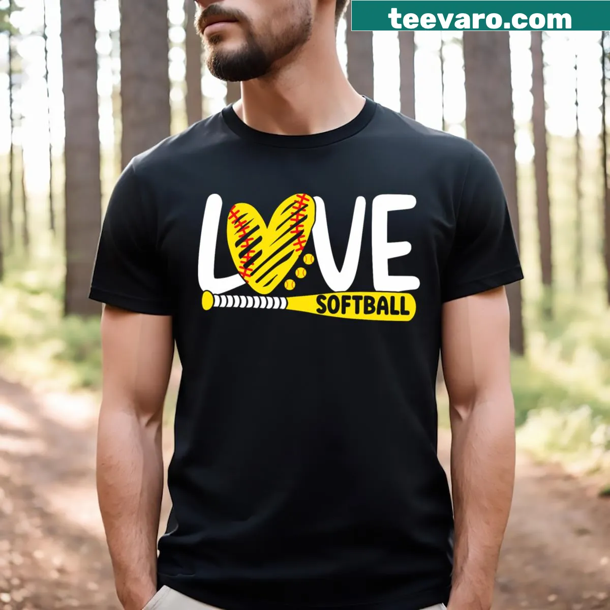 T-shirt featuring softballs and a playful softball love slogan. — on a men's t-shirt