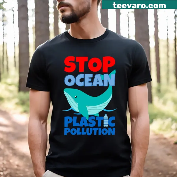 T-shirt with illustration promoting ocean plastic pollution awareness