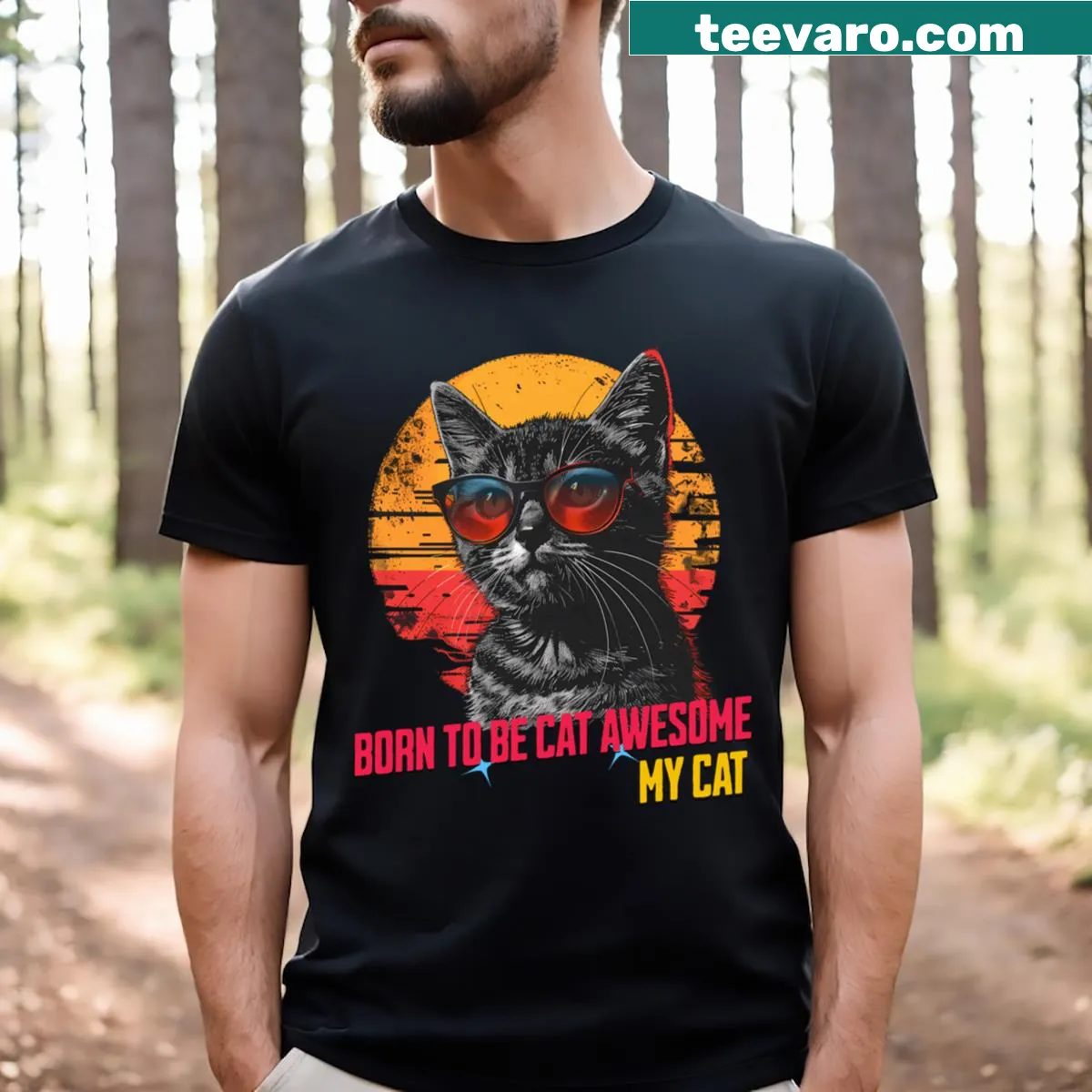 Illustrated shirt showing a cat with the phrase about unconditional love. — on a men's t-shirt
