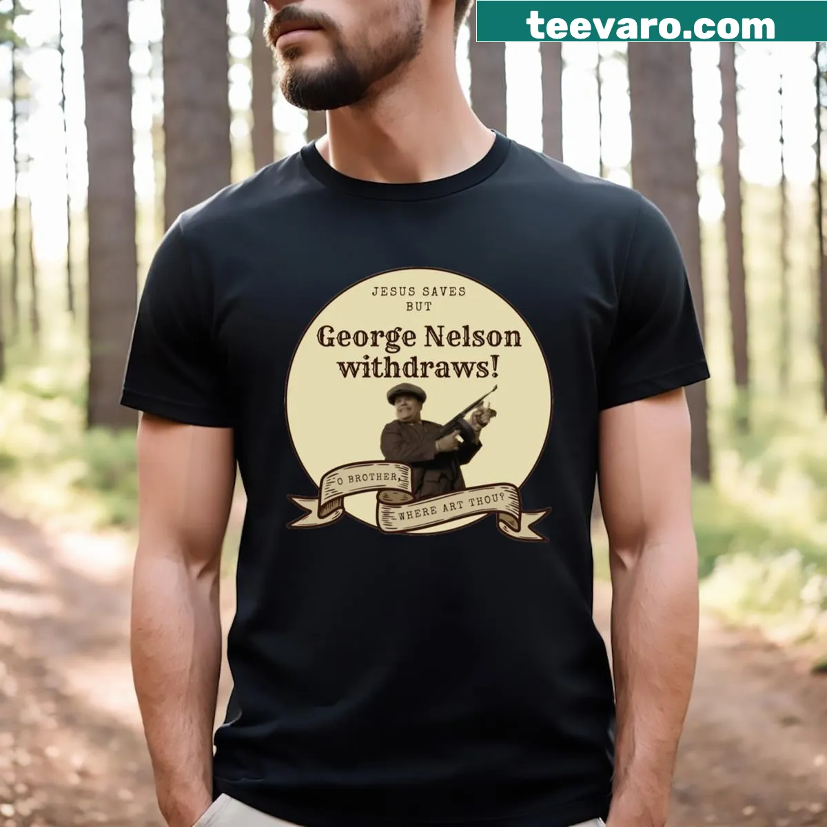 Vintage-style T-shirt featuring Baby Face Nelson illustration. — on a men's t-shirt
