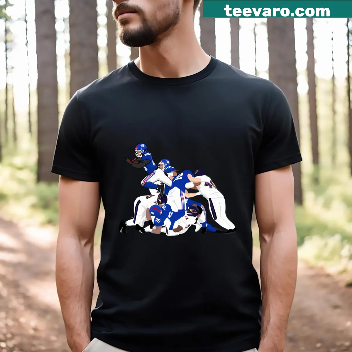 Playful t-shirt featuring a dynamic design inspired by Saquon Barkley. — on a men's t-shirt