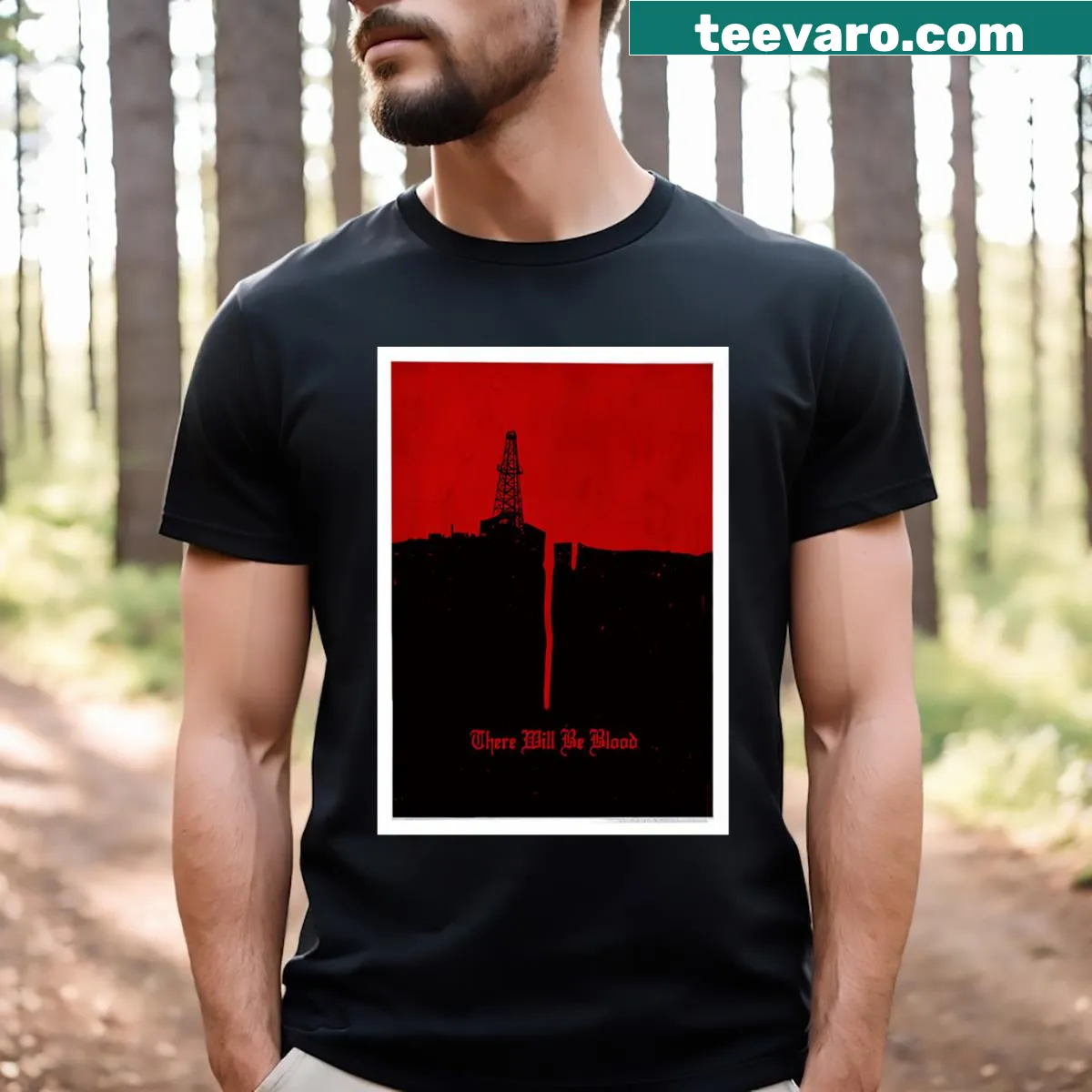 T-shirt featuring the iconic 'There Will Be Blood' poster — on a men's t-shirt