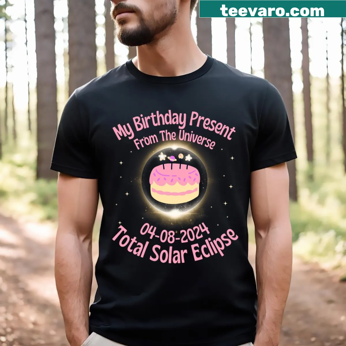 T-shirt for girls featuring a playful design celebrating the solar eclipse birthday — on a men's t-shirt
