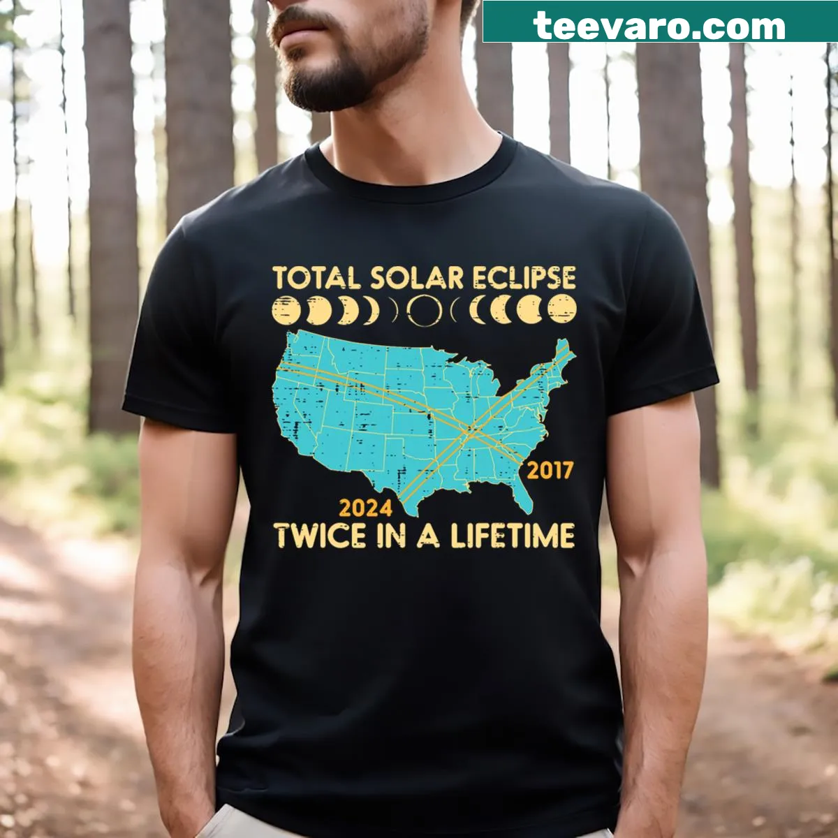 Nostalgic T-shirt celebrating two total solar eclipses in a lifetime — on a men's t-shirt