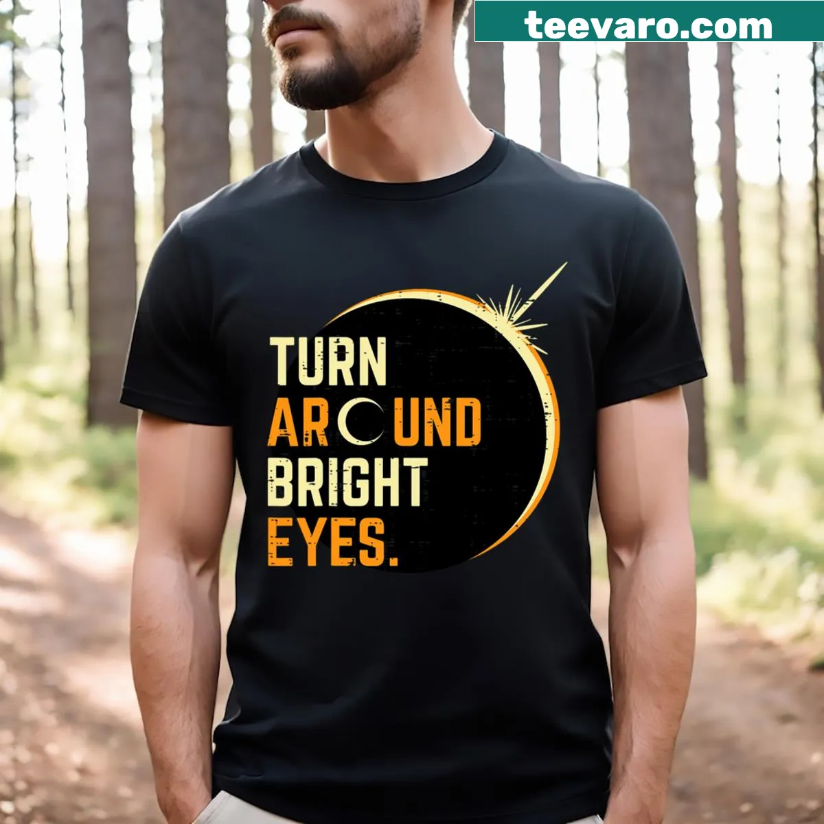 Bold solar eclipse 2024 t-shirt with totality graphic — on a men's t-shirt