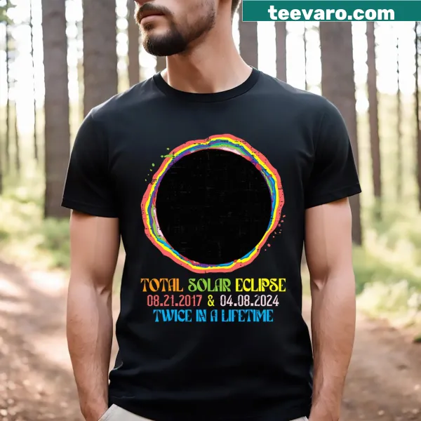 Graphic t-shirt commemorating two solar eclipses in 2024 and 2017
