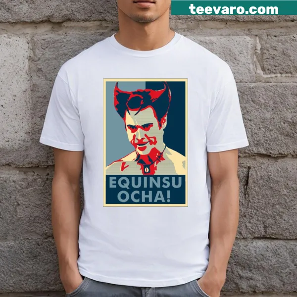 Playful t-shirt with the phrase 'White Devil Equinsu Ocha' in a cartoon style