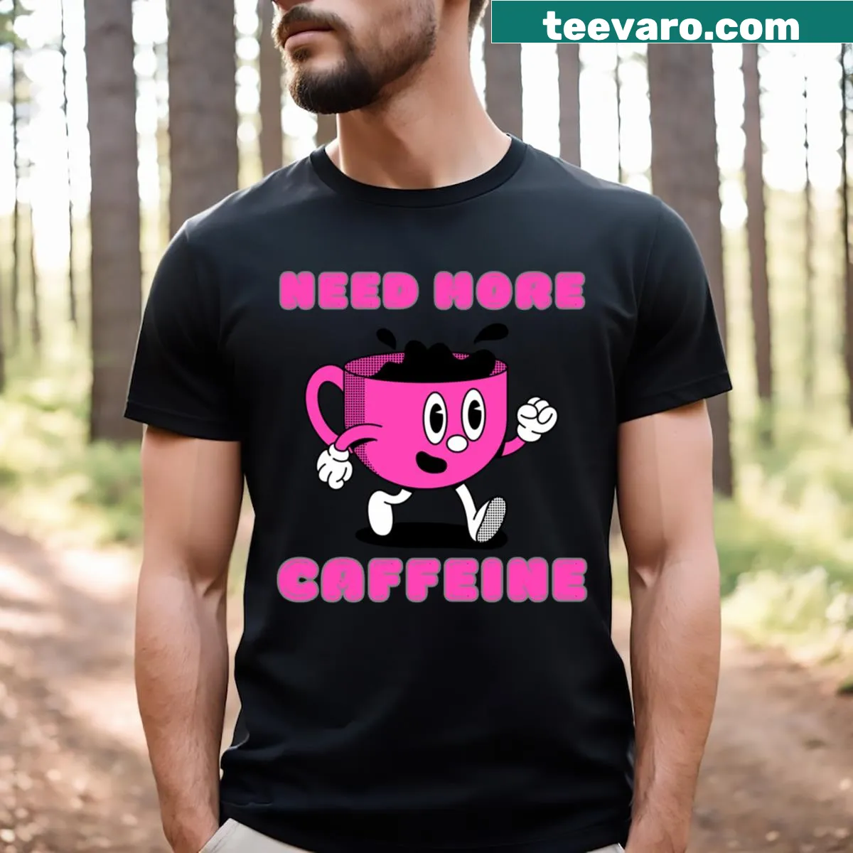 Active T-shirt with typographic design about coffee — on a men's t-shirt