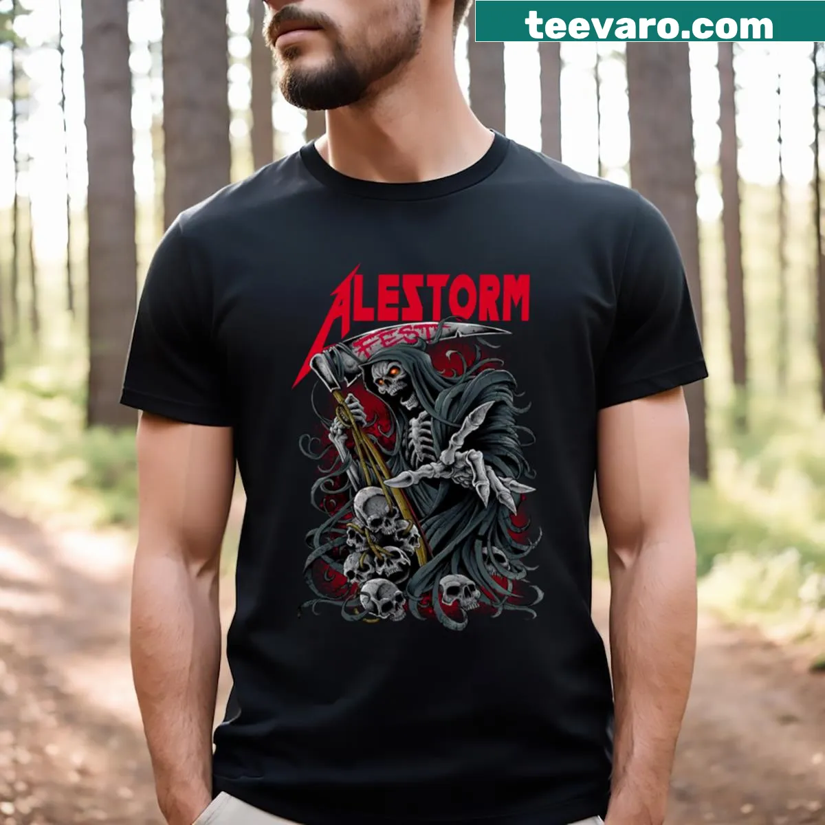 Vintage style T-shirt featuring Alestorm band graphics — on a men's t-shirt