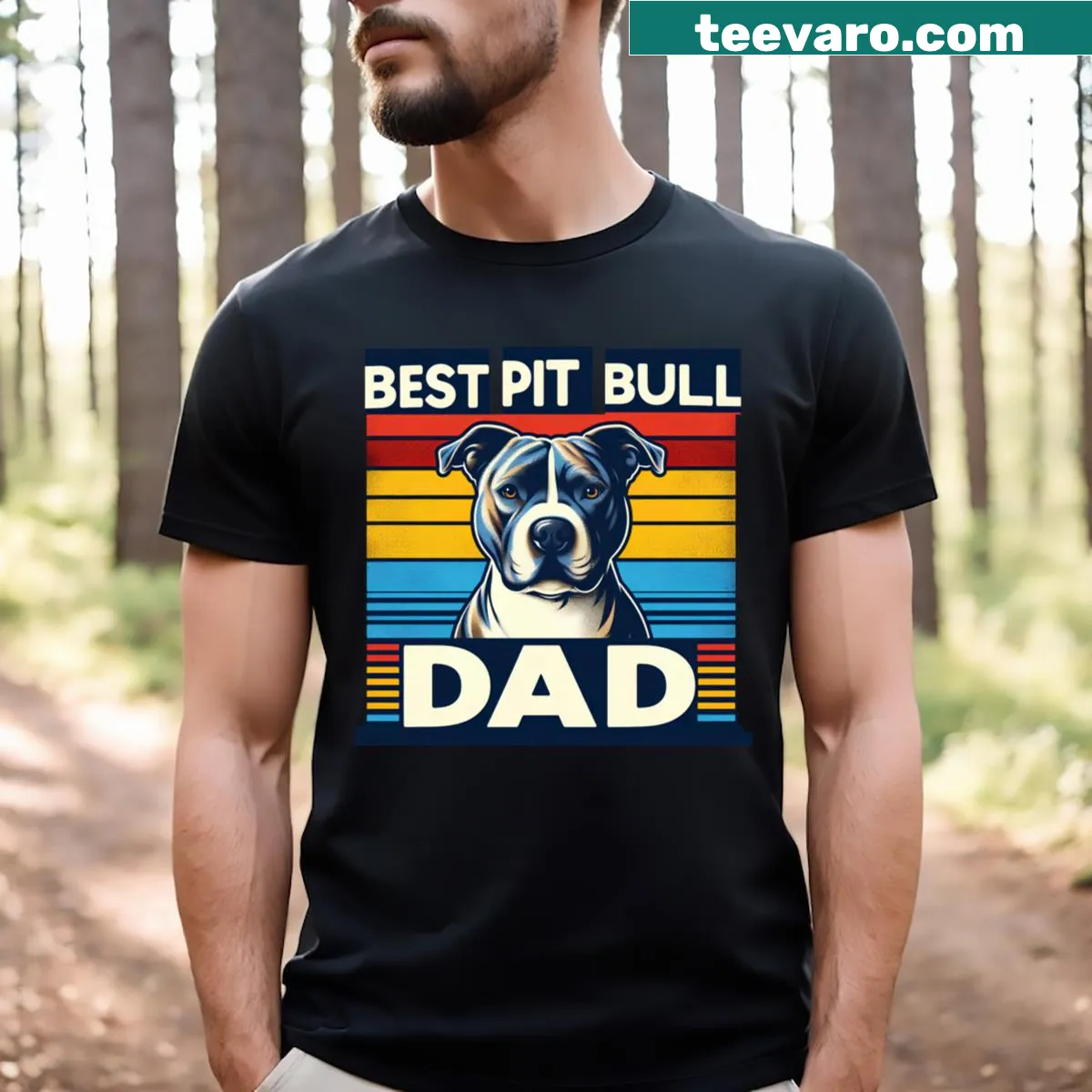 T-shirt celebrating the best Pit Bull dad with bold typography — on a men's t-shirt