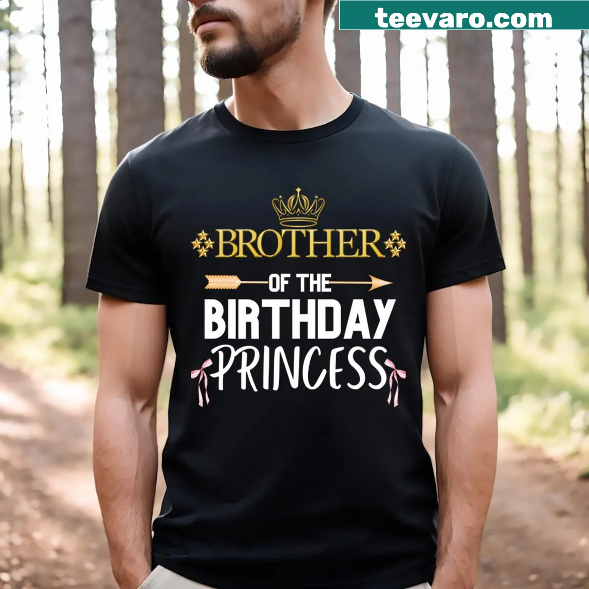 T-shirt with text declaring Brother of the Birthday Princess — on a men's t-shirt