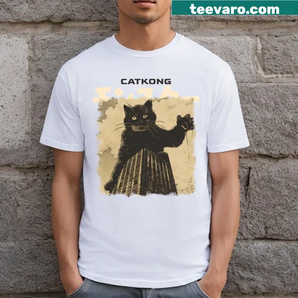 Whimsical cat in a tower illustration t-shirt