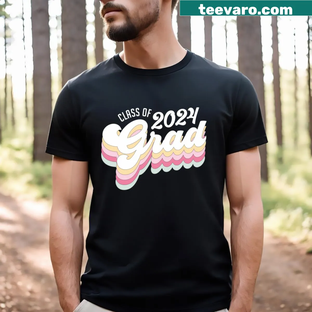 Retro graduation t-shirt for Class of 2024 with stylish design — on a men's t-shirt
