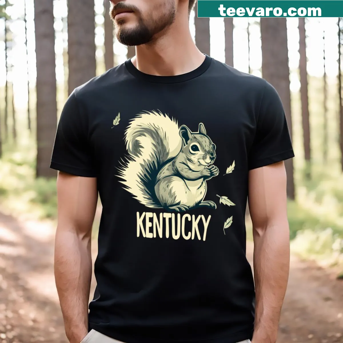 Gray Squirrel graphic T-shirt celebrating Kentucky wildlife — on a men's t-shirt