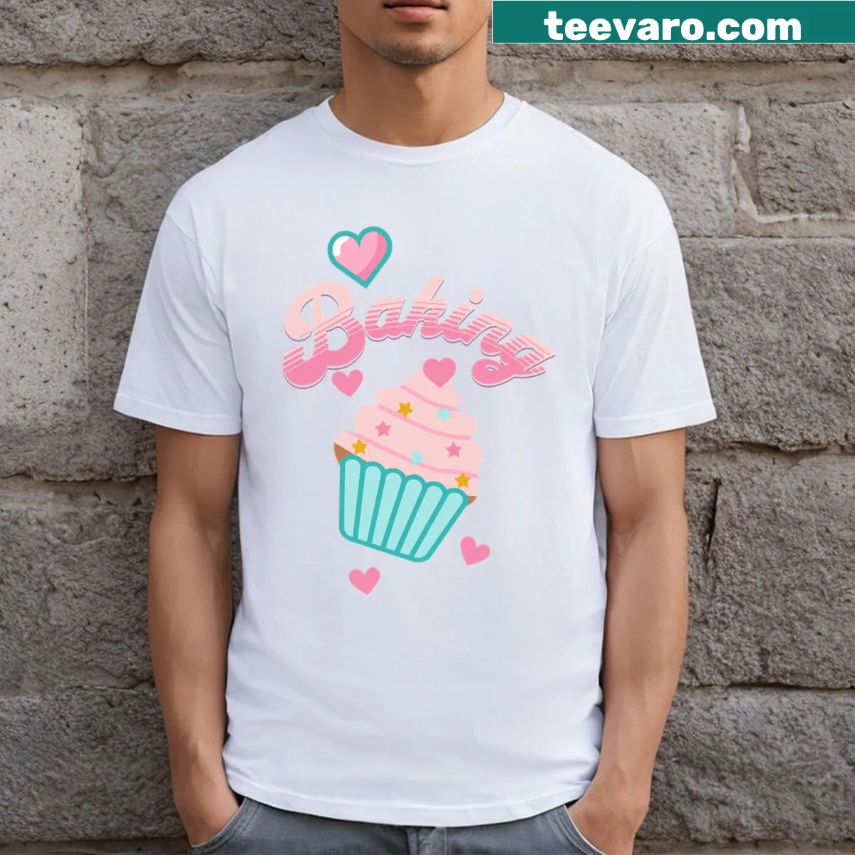 Whimsical cupcake design with fun typography on a T-shirt — on a men's t-shirt