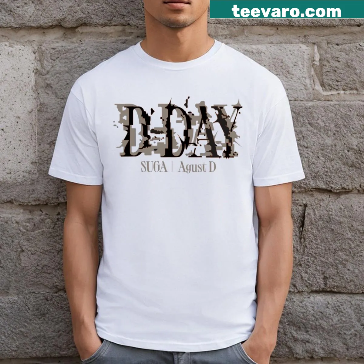 D-Day tribute T-shirt with bold typography message — on a men's t-shirt