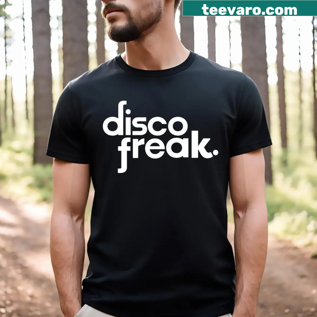 Retro Disco Freak typography t-shirt — on a men's t-shirt