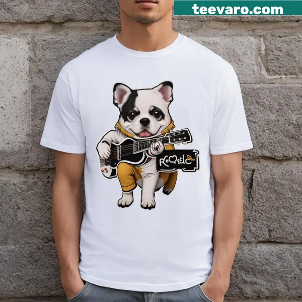 Whimsical graphic t-shirt with a dog playing music for music lovers