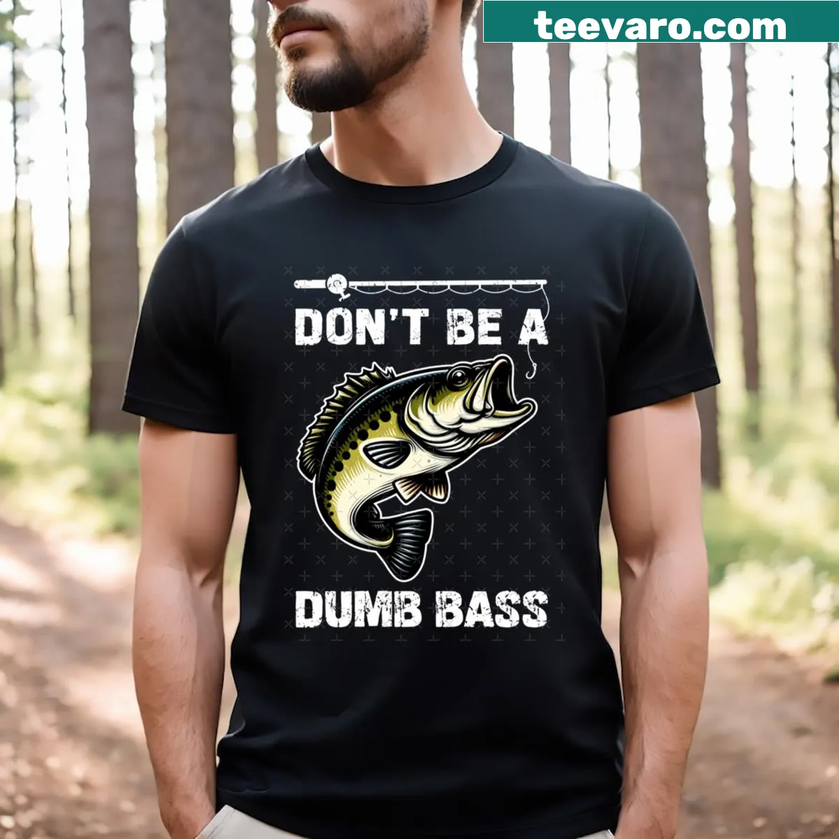 Funny graphic t-shirt with the phrase 'Don't Be A Dumb Bass' for fishermen — on a men's t-shirt