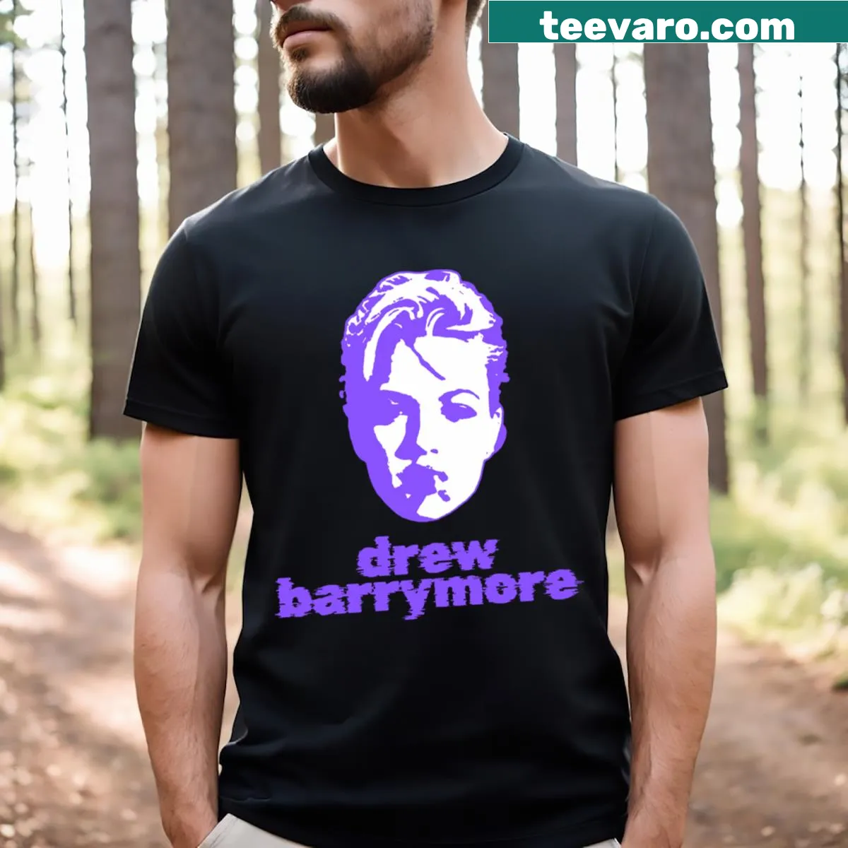 Nostalgic Drew Barrymore 80s sliced T-shirt design. — on a men's t-shirt