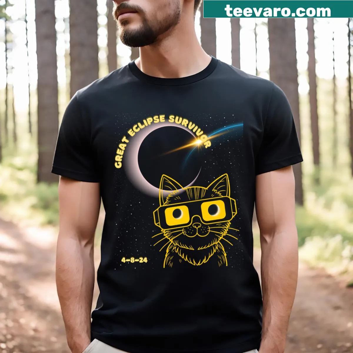 T-shirt featuring the phrase 'Eclipse Survivor 4 8 24' — on a men's t-shirt