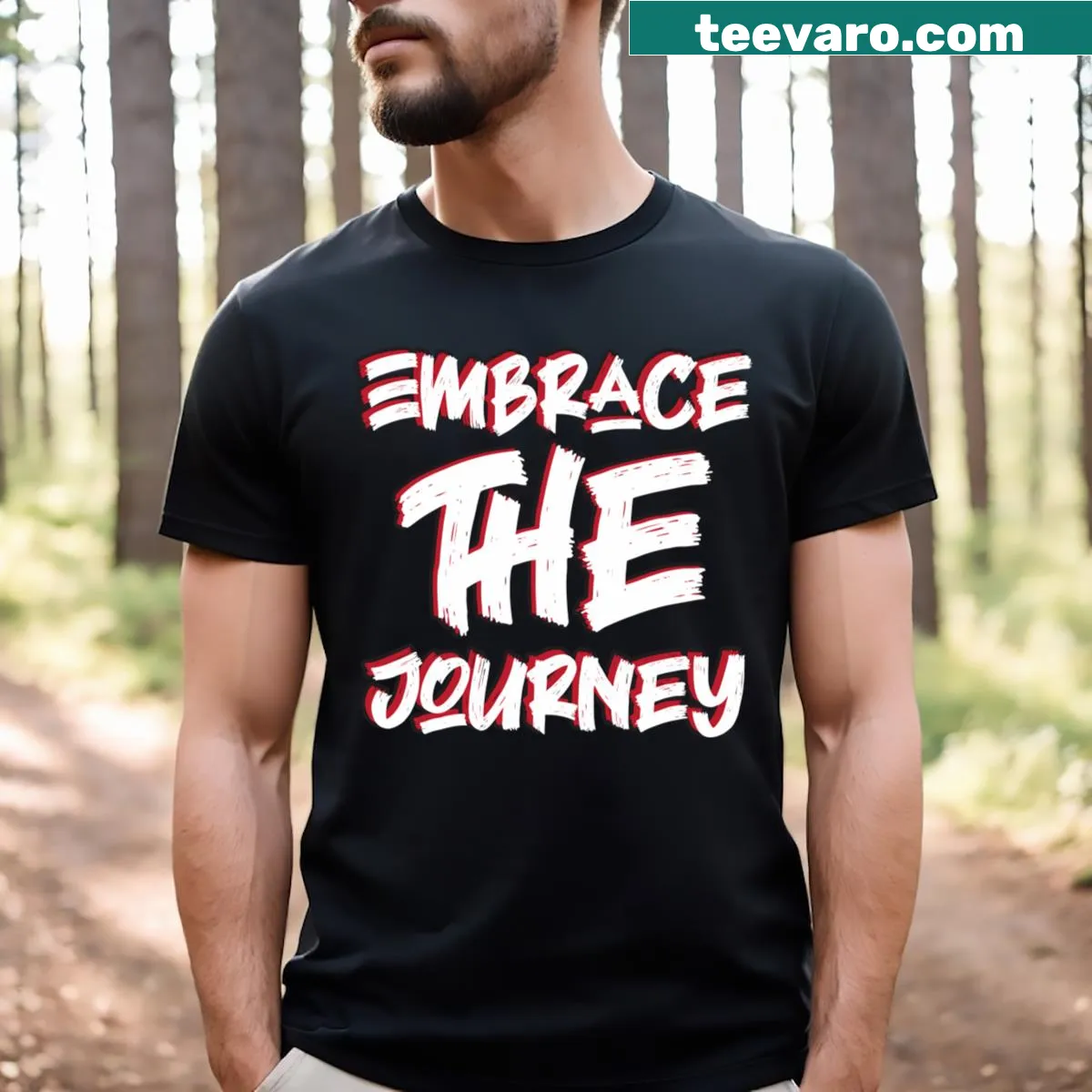 Motivational T-shirt with Embrace The Journey text — on a men's t-shirt
